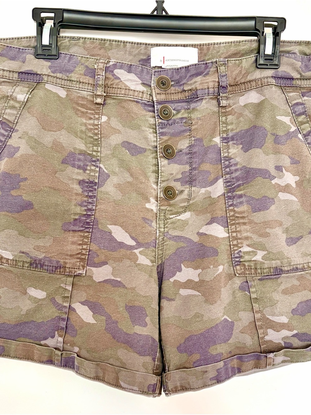 Anthropologie Camo Cargo Utility Shorts, Button Fly. Y2K, Streetwear, Gorpcore - Picture 2 of 10